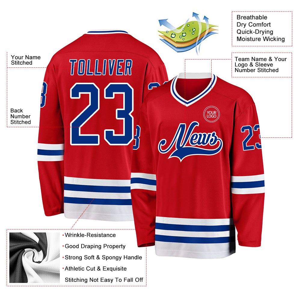Custom Black Royal White-Orange Classic Style Hockey Jersey main image 1