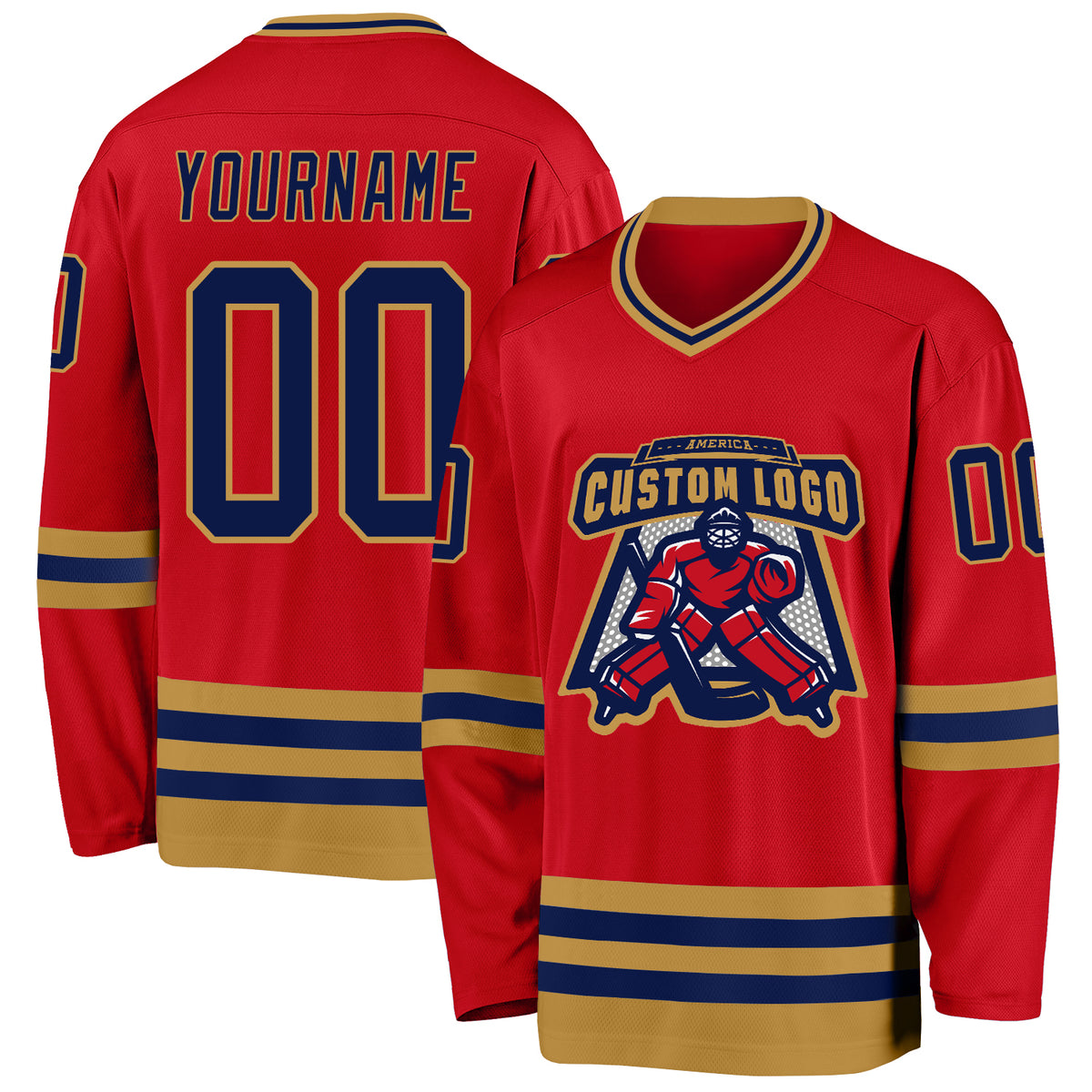 Custom Gold Navy-White Classic Style Hockey Jersey
