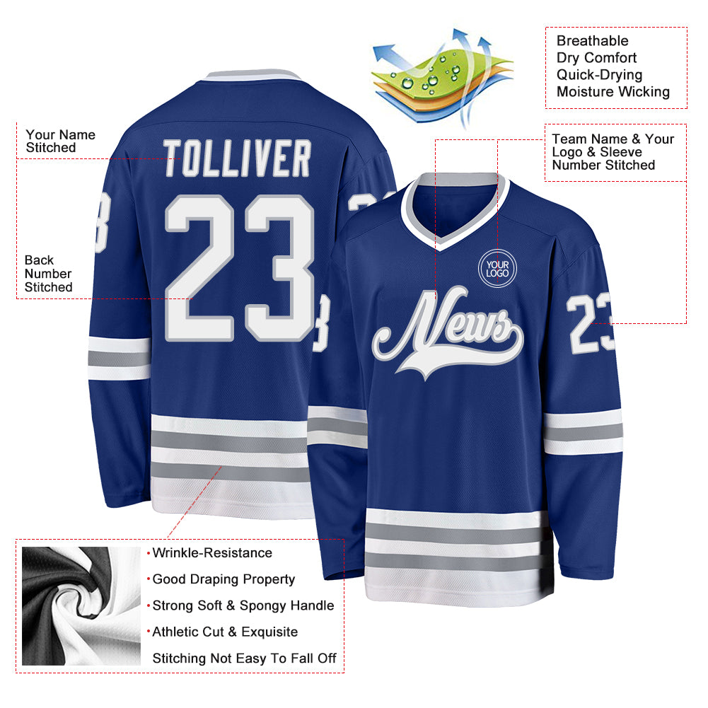 Custom Aqua White Royal-Red Classic Style Hockey Jersey main image 1