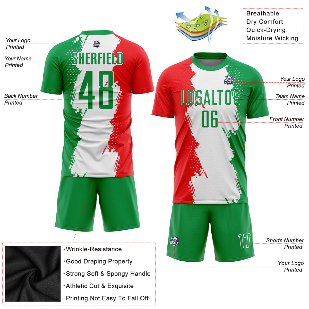 Custom Grass Green Red-White Sublimation Mexico Soccer