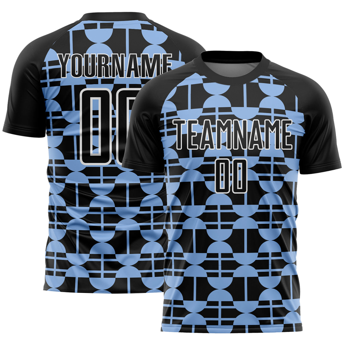 Custom Black Light Blue White Geometric Shapes Sublimation Soccer 