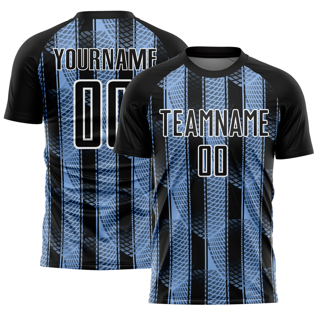 Custom Black Light Blue White Abstract Network Sublimation Soccer 