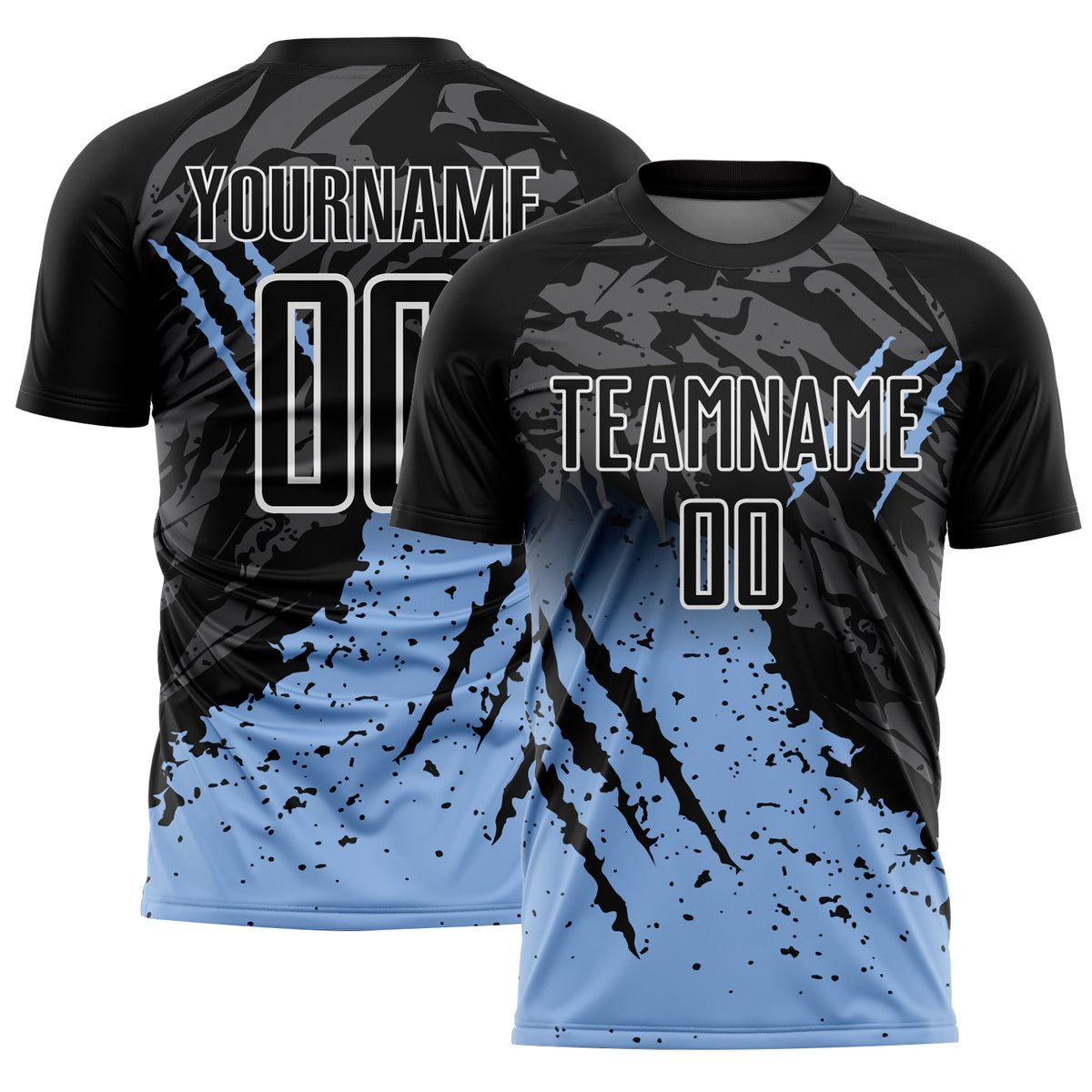 Custom Black Light Blue White Gradient Scratch Splash Sublimation 