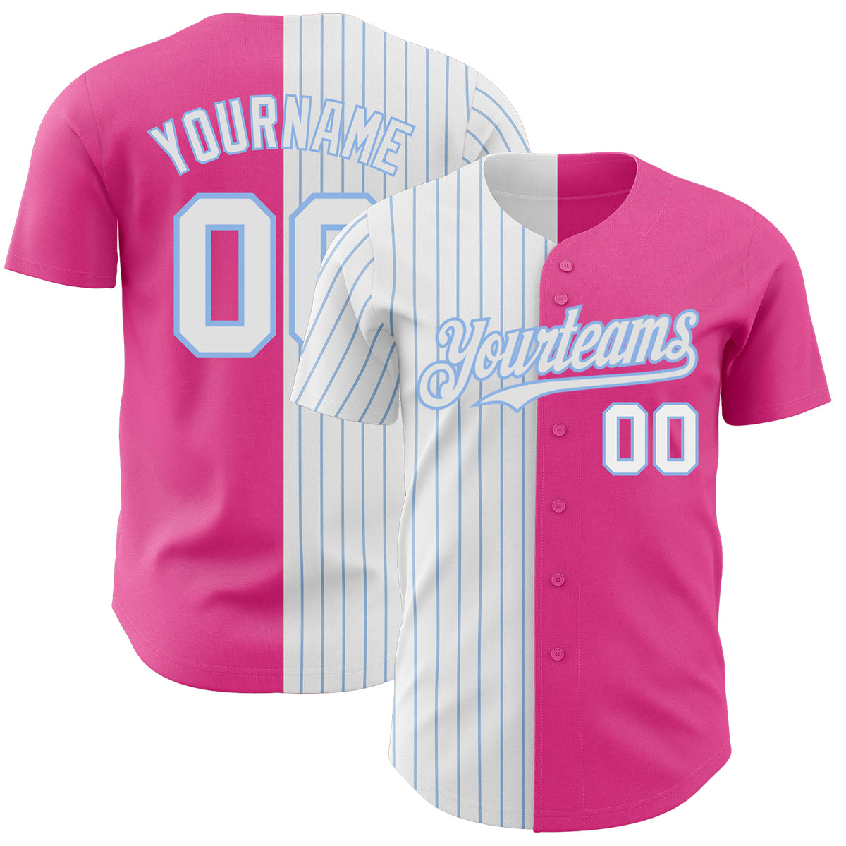 Custom White Pink Personalized Gradient Ribbed Design Authentic Baseball Jersey