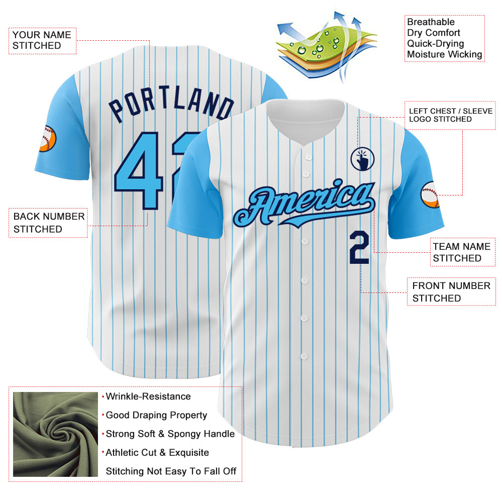 Custom Sky Blue & Yellow Double Stripe Fan Baseball Jersey main image 1