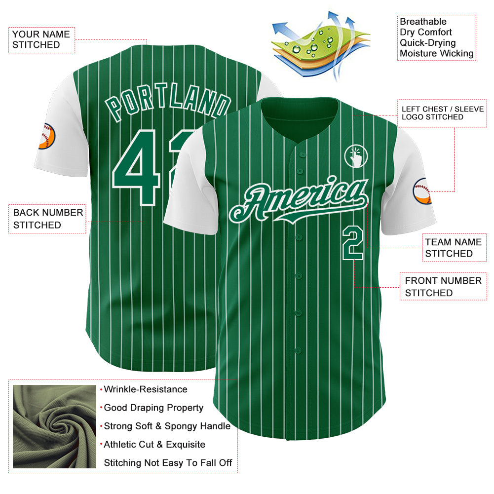 Custom Kelly Green White Pinstripe White Authentic Two Tone Baseball 