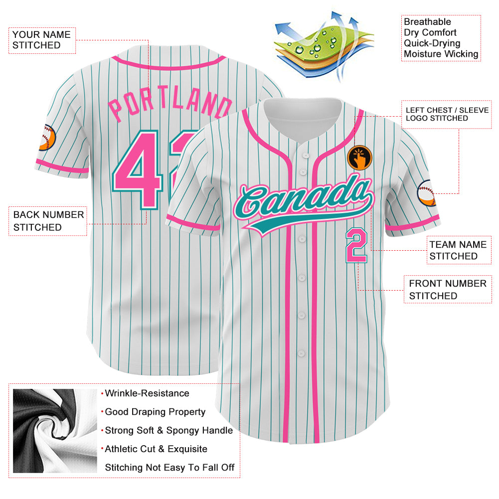 Custom Light Pink Black Pinstripe Coconut Tree Pattern Authentic Baseball Jersey main image 0