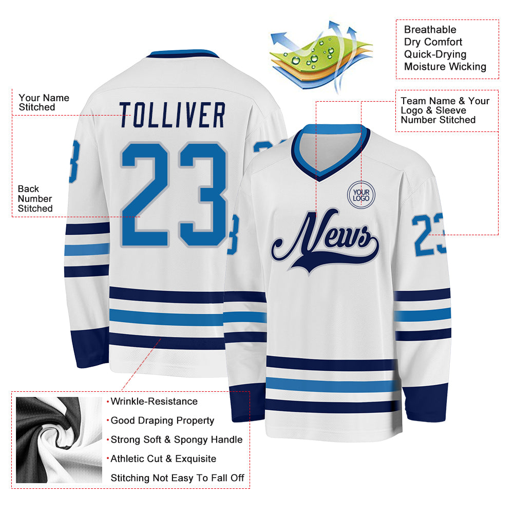 Custom White Navy White-Midnight Green Classic Style Hockey Jersey main image 0