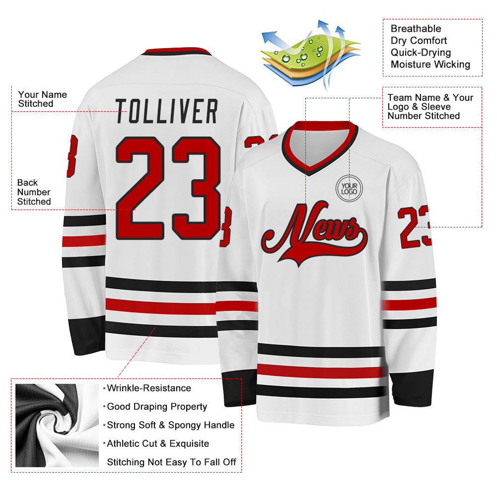 Custom Red White-Black Classic Style Hockey Jersey main image 1