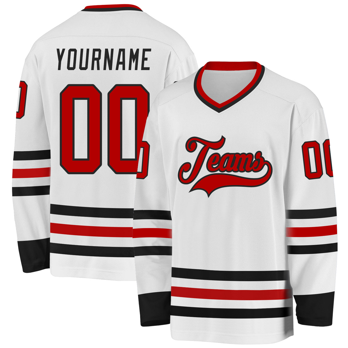 Custom Red White-Black Classic Style Hockey Jersey main image 0