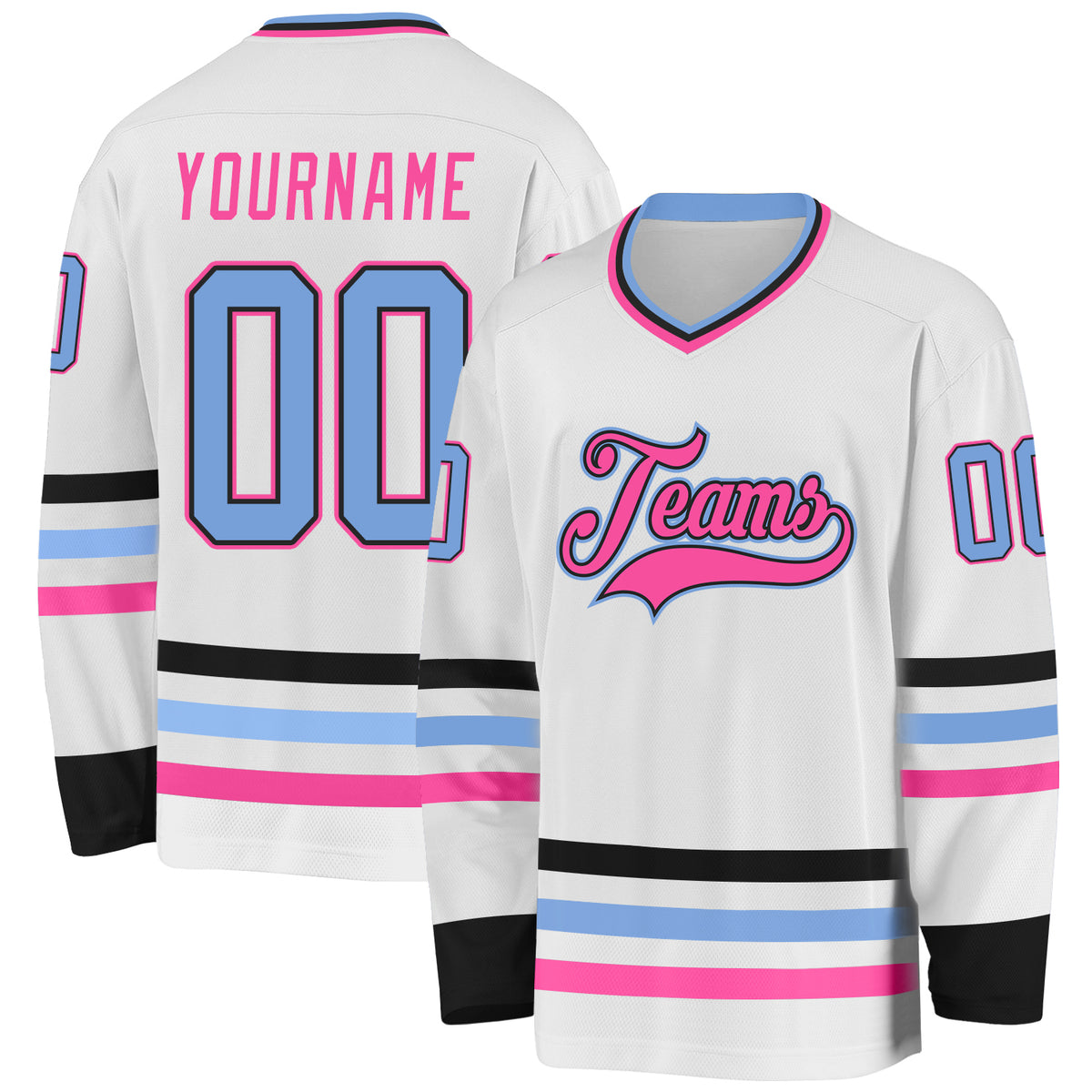 Custom Pink White-Black Classic Style Hockey Jersey