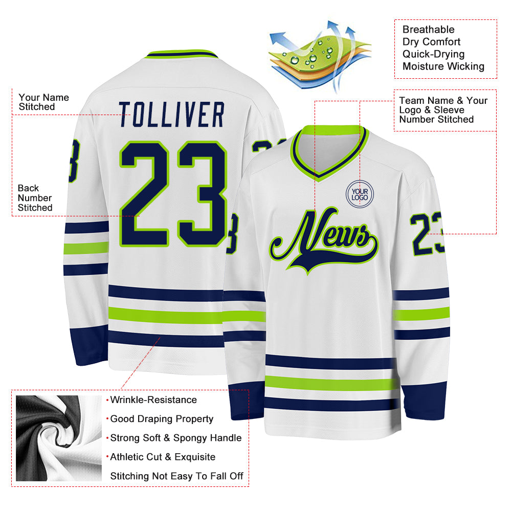 Custom Navy Red-White Personalized Raglan Sleeves V-Neck Hockey Jersey