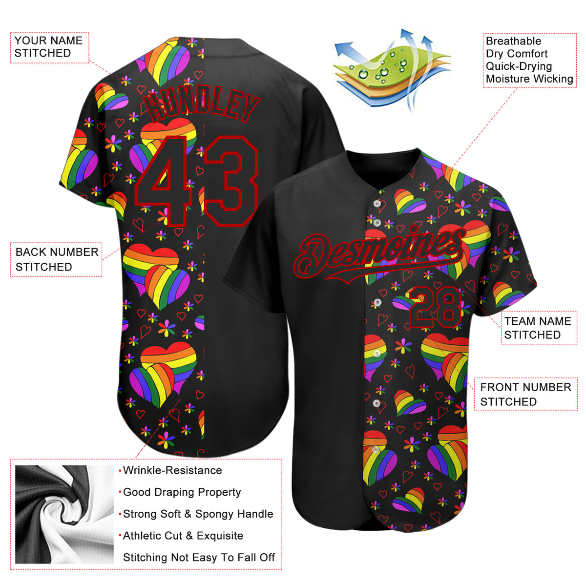 Custom Green LGBT Rainbow For Pride Month Raglan Sleeves Authentic Baseball Jersey main image 1