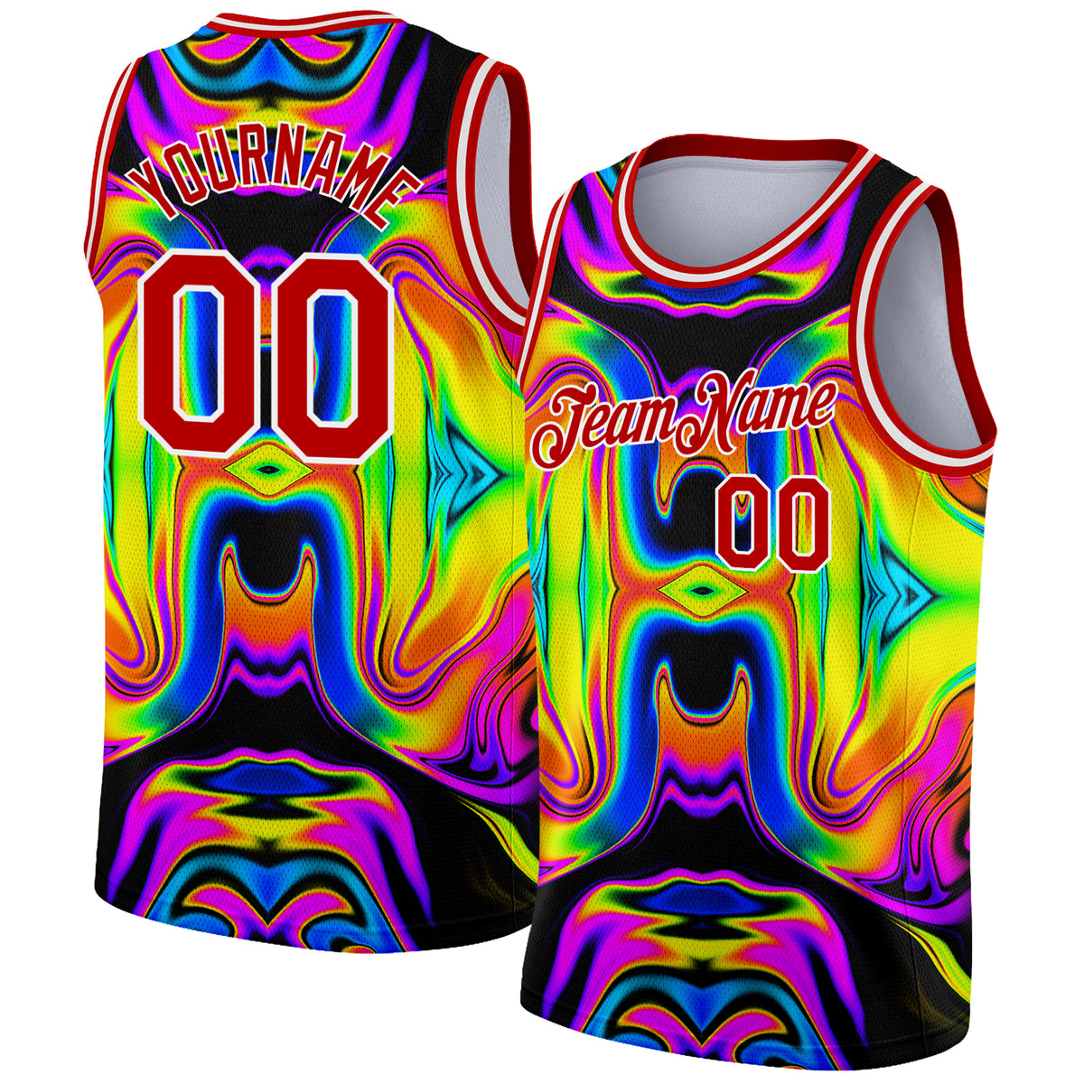 トップス Psychedelic Basketball Jersey unisex Custom Black Red-White 3D Pattern Design Abstract Iridescent