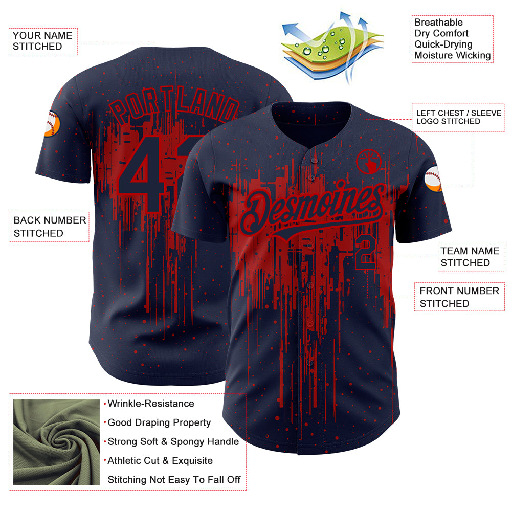 Custom Navy Red Split Tiger Claw Scratch Pattern Baseball Jersey