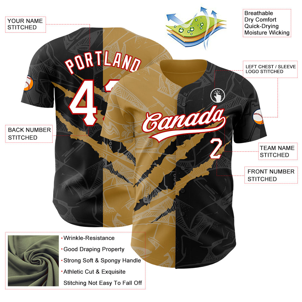 Custom Old Gold White Personalized Polka Dot Graffiti Pattern Authentic Baseball Jersey