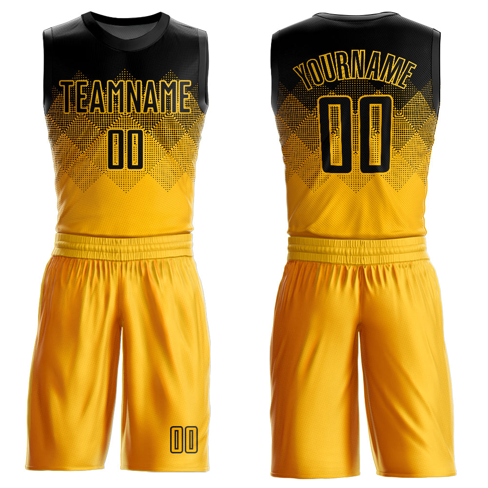 Custom Yellow Black Round Neck Sublimation Basketball Suit Jersey Fiitg