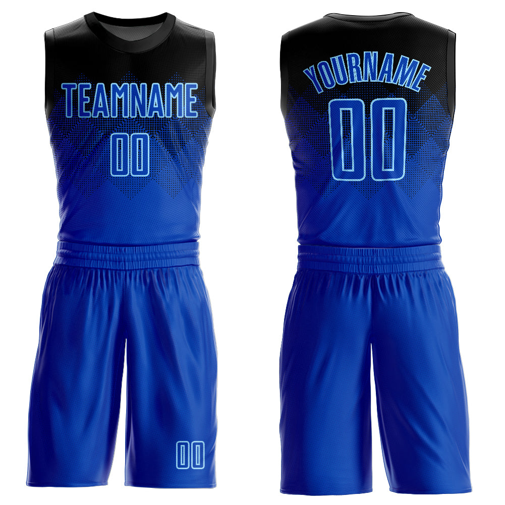 Custom Black Royal-Light Blue Round Neck Sublimation Basketball