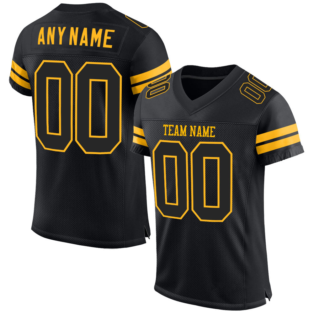 Custom Black Black-Gold Mesh Authentic Football Jersey Free Shipping