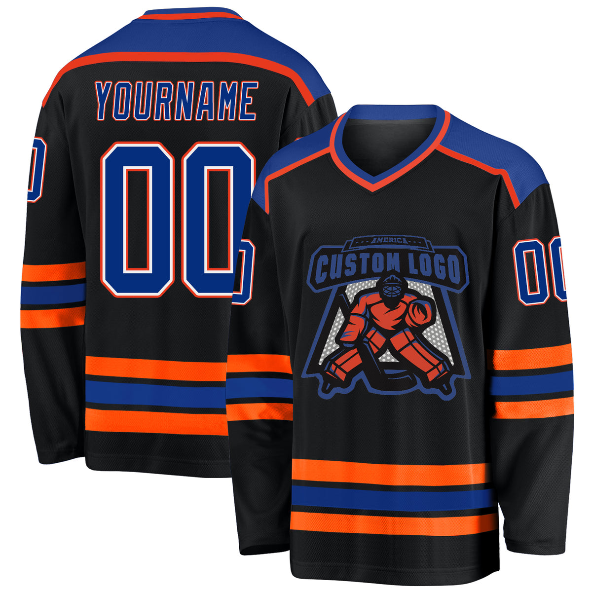 Custom Black Royal WhiteOrange Hockey Jersey Free Shipping Fiitg