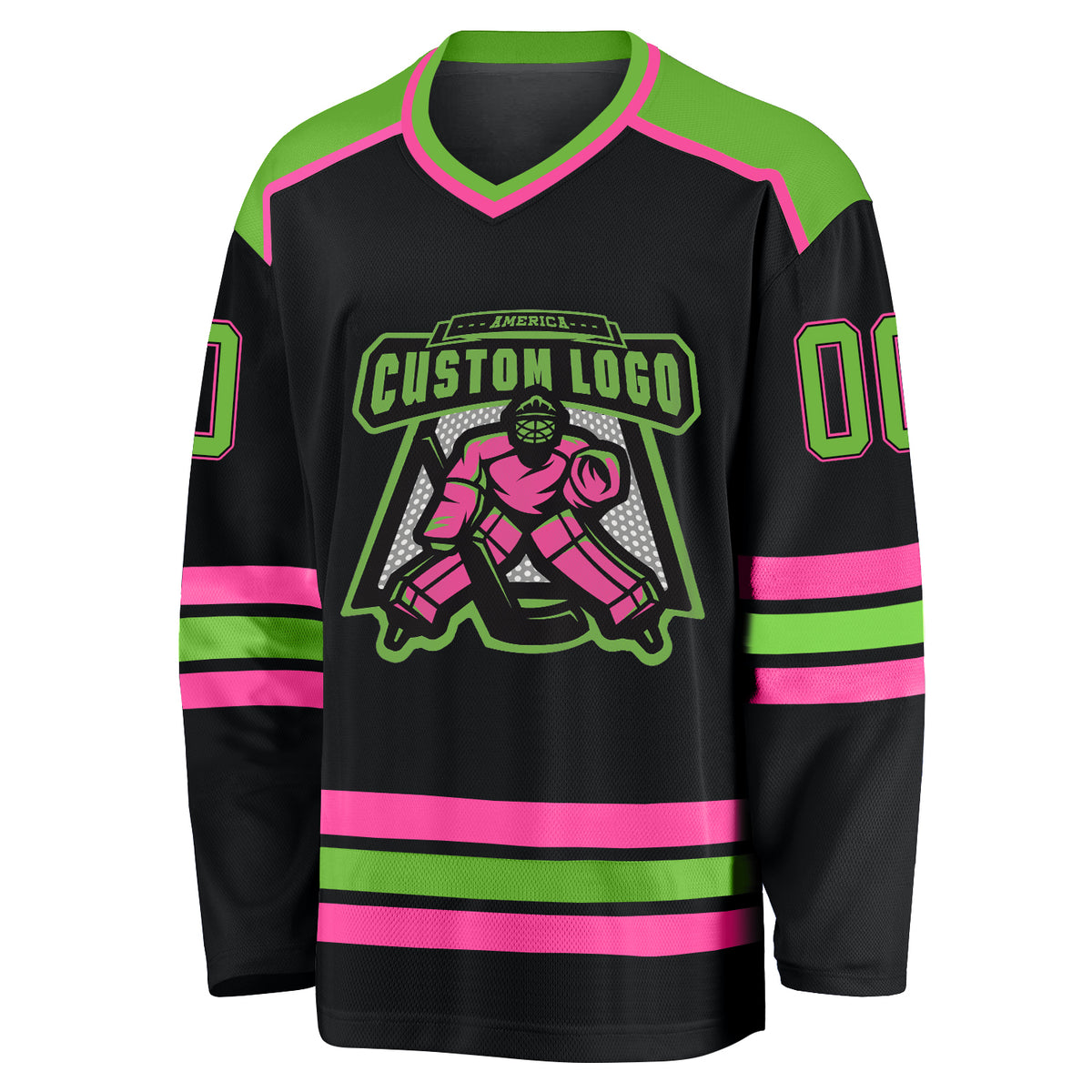 Custom Black Neon GreenPink Hockey Jersey Free Shipping Fiitg