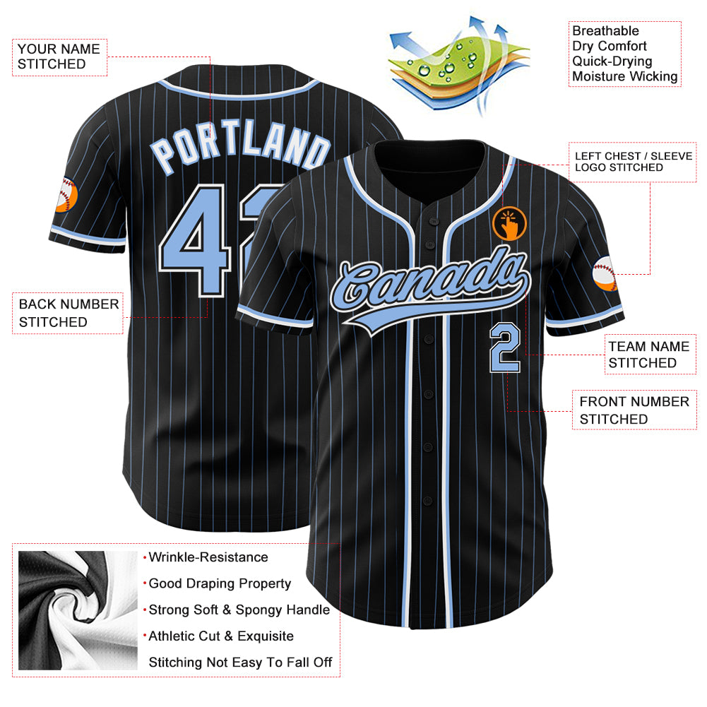 Custom Black Light Blue Pinstripe Light Blue White Authentic Baseball 