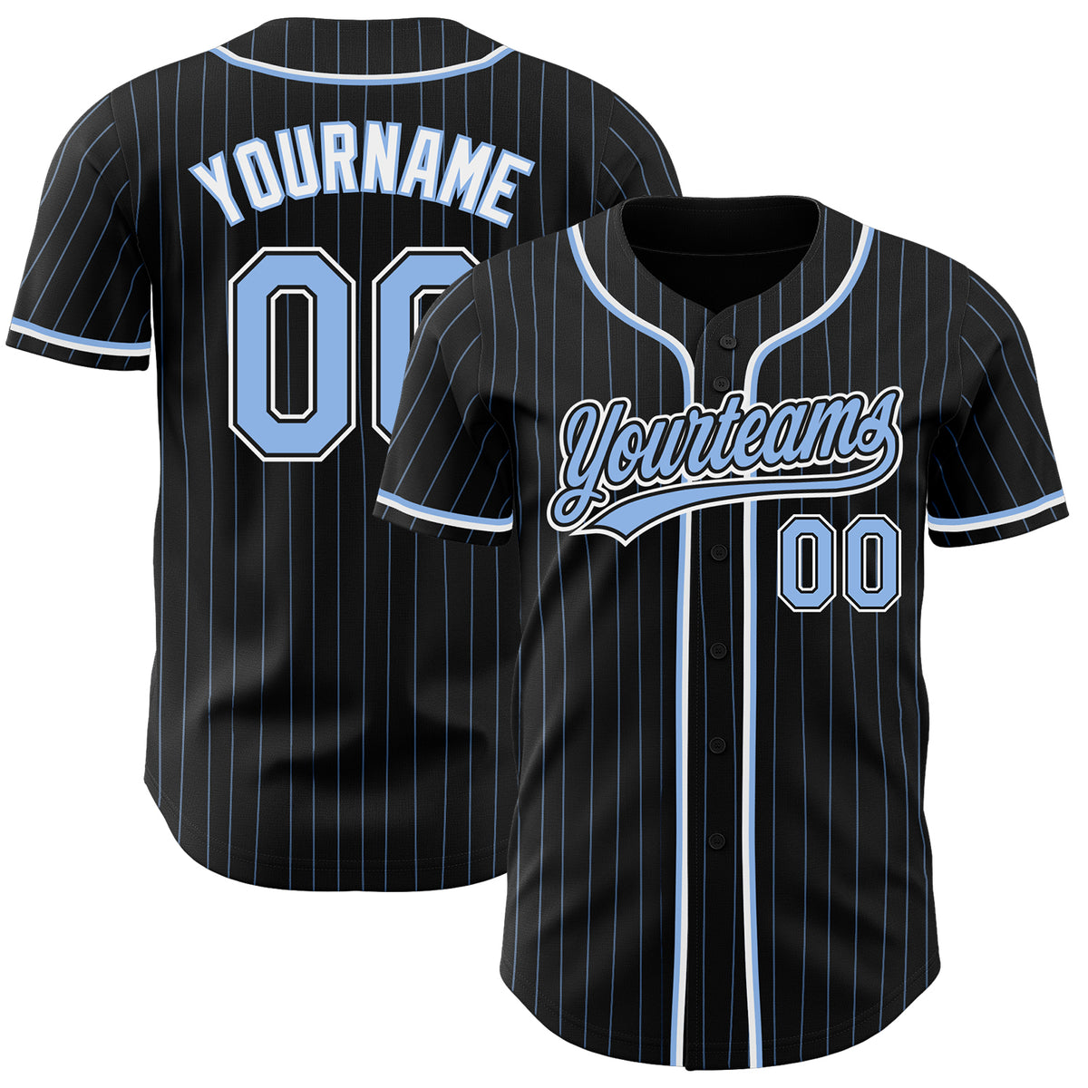 Custom Black Light Blue Pinstripe Light BlueWhite Authentic Baseball