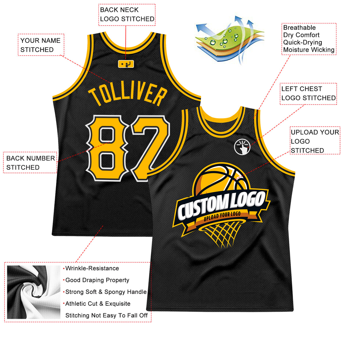 Custom Black Orange-White Classic Tops Basketball Jersey main image 1