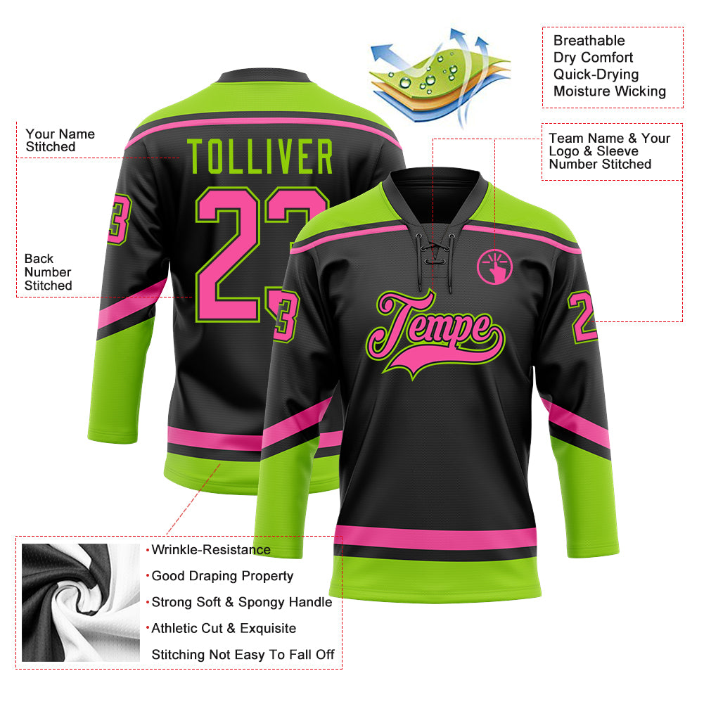 Custom Green Pink-White Classic Style Hockey Jersey