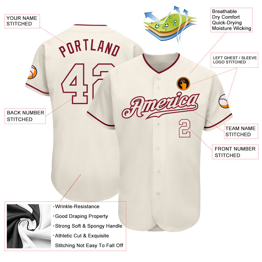 Custom Cream Cream-Crimson Authentic Baseball Jersey Free Shipping â Fiitg