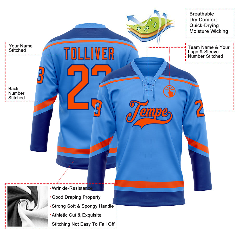 Custom Royal Blue Kelly Green Raglan Sleeves Lace-Up Neck Breathable Hockey Hoodie Jersey