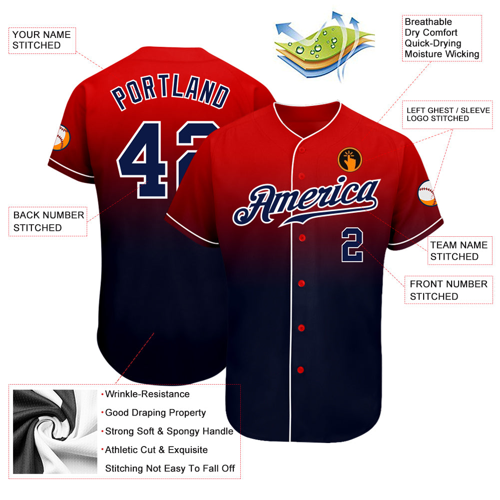 Custom Red Navy Personalized Gradient Ribbed Design Authentic Baseball Jersey main image 0