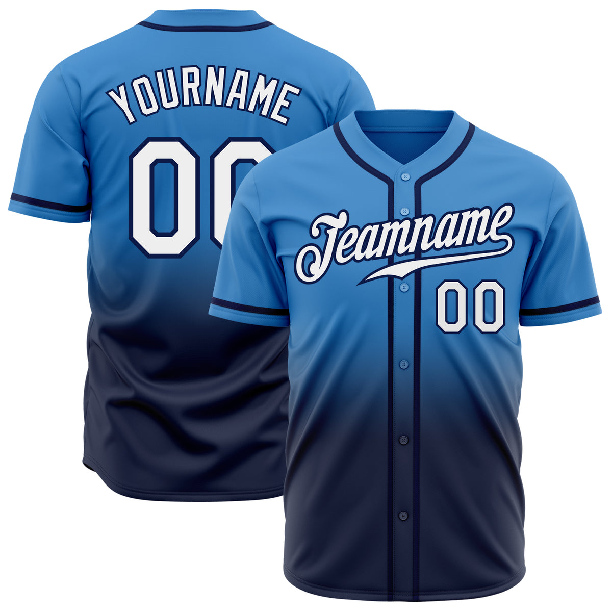 Custom Powder Blue Navy-White Classic Style Authentic Two-Button Baseball Jersey