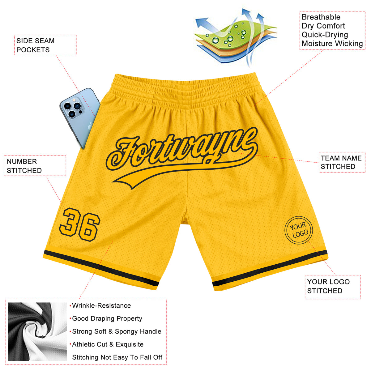 Custom Maroon Black-Old Gold Sport Basketball Shorts main image 0