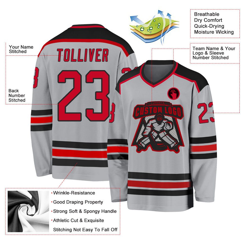 Custom Teal Red-Black Classic Style Hockey Jersey main image 1