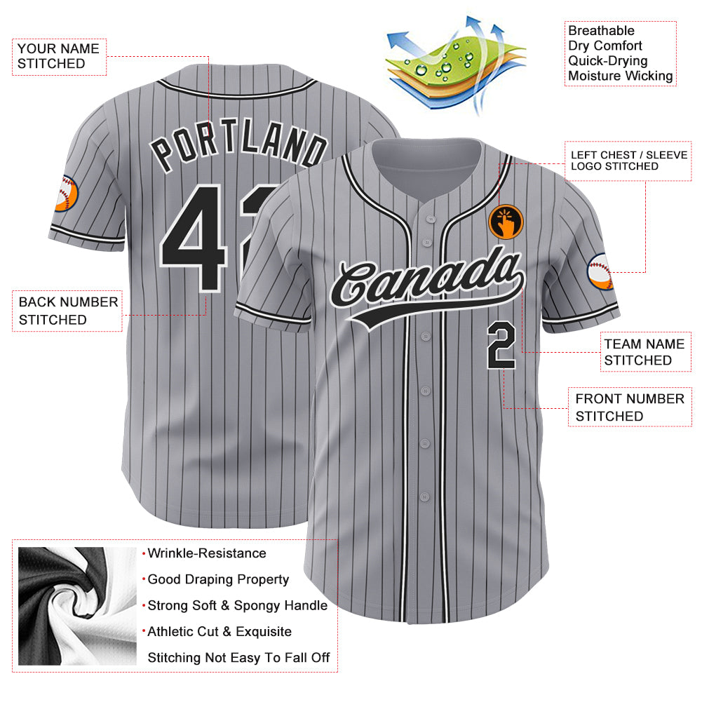 Custom Gray Black Stripe Fashion Design Full Button Authentic Baseball Jersey main image 1