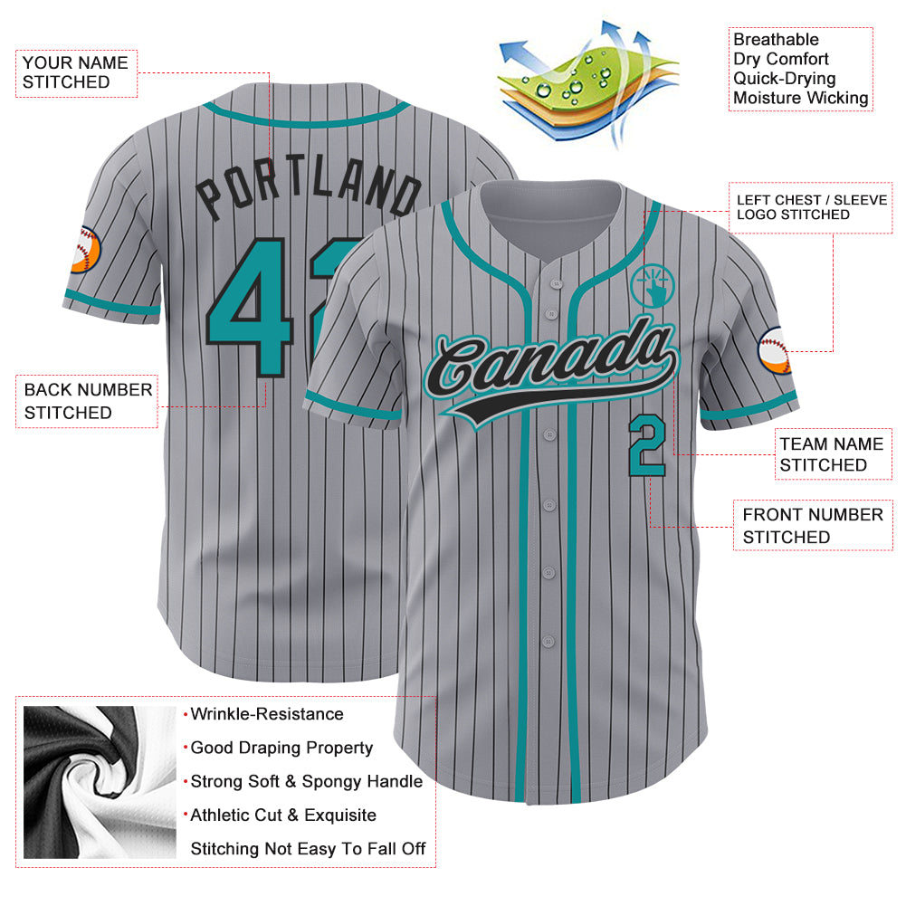 Custom Gray Black Pinstripe Teal Authentic Baseball Jersey – Fiitg