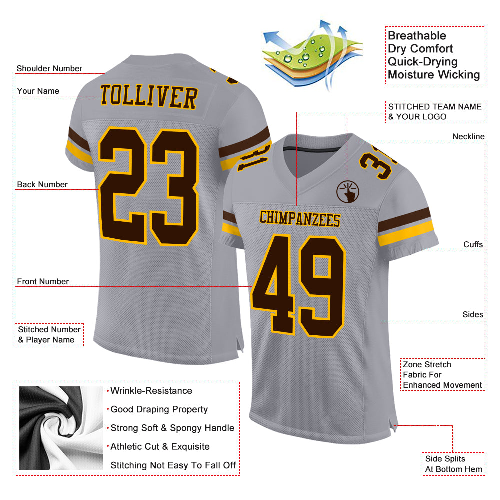 Custom Gray Brown-Gold Mesh Authentic Football Jersey – Fiitg