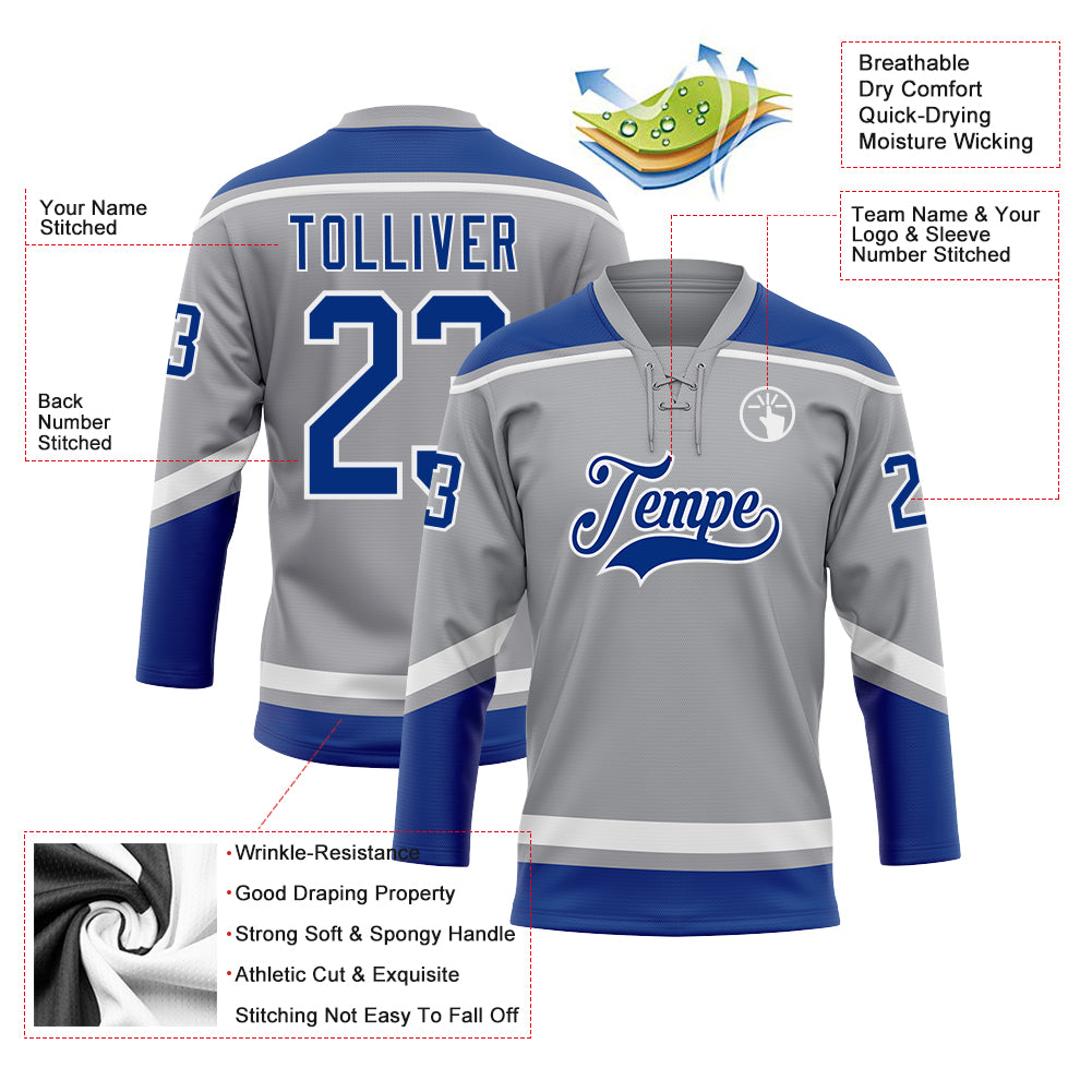 Custom Gray Black White-Black Classic Style Hockey Jersey