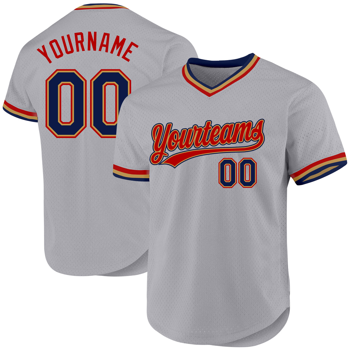 Custom Gray Navy Old Gold Red Authentic Throwback Baseball Jersey Free 