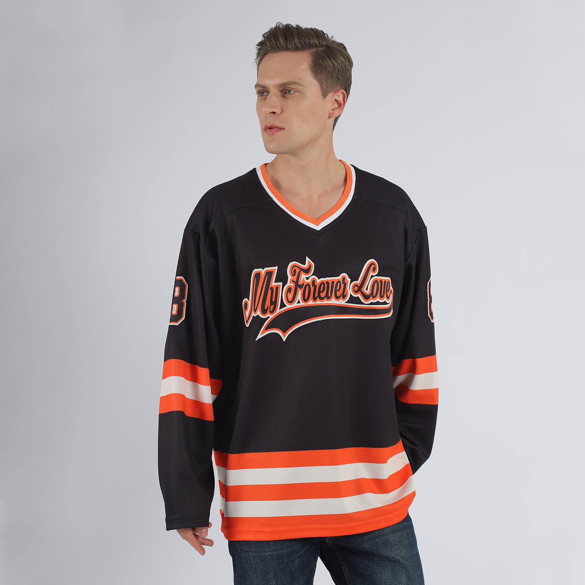 Custom Black BlackOrange Hockey Jersey Free Shipping Fiitg