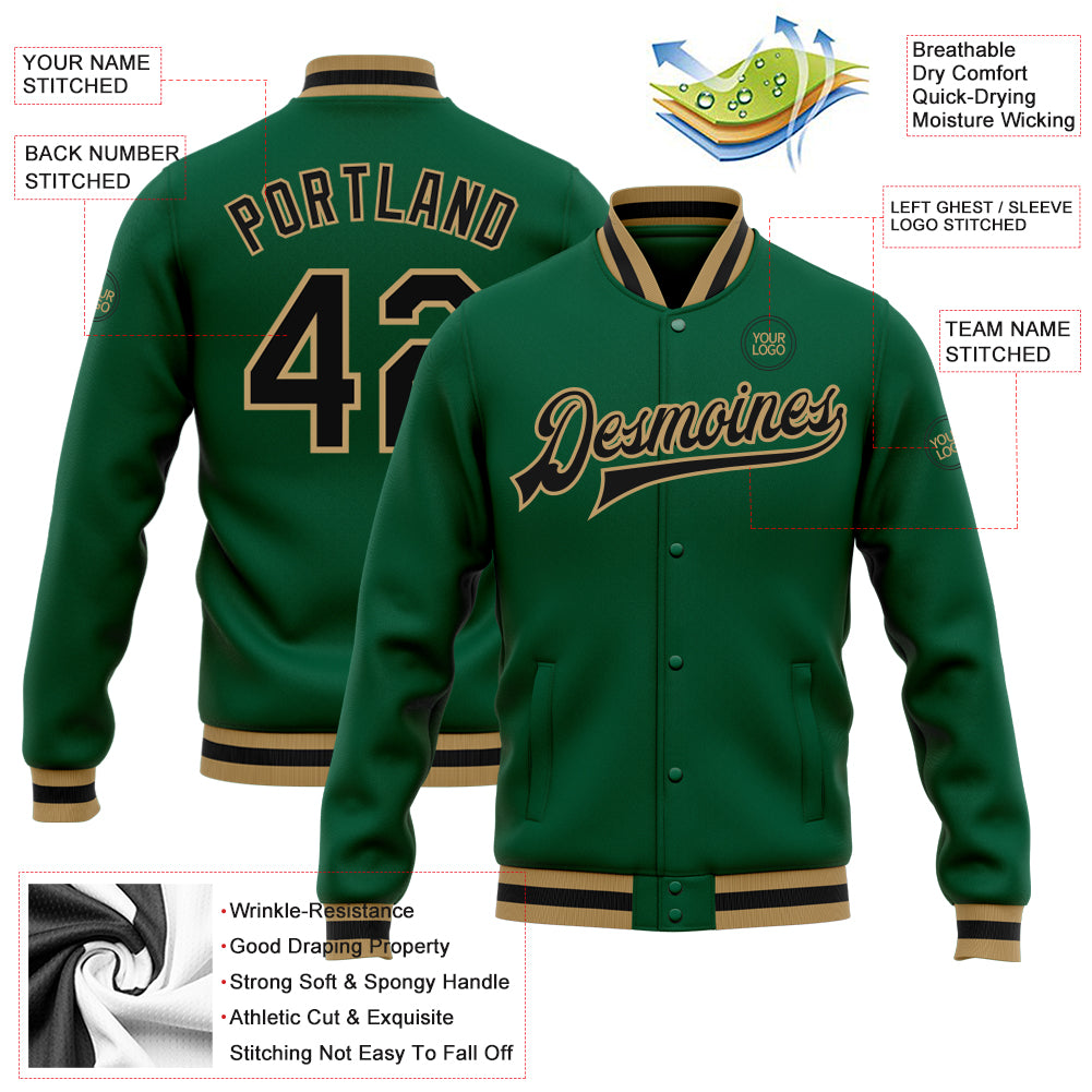 Custom Crimson Kelly-Green Solid Color Varsity Letterman Jacket