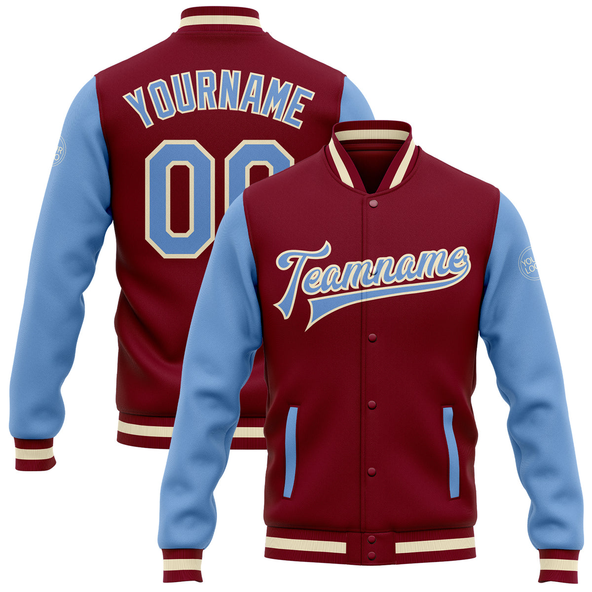 Custom Crimson Khaki-White Varsity Full-Zip Gradient Fashion Letterman Bomber Jacket