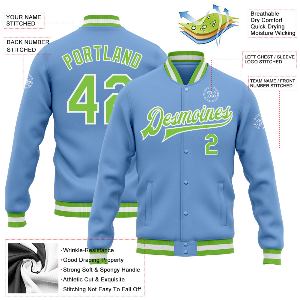 Custom Green Khaki Grid Varsity Full-Zip Color Block Letterman Bomber Jacket