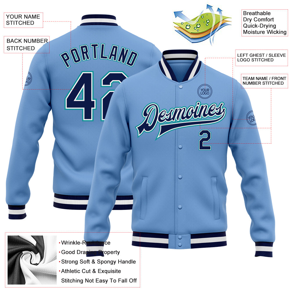Custom Gray Navy Varsity Full-Snap Color Block Letterman Baseball Jacket main image 0