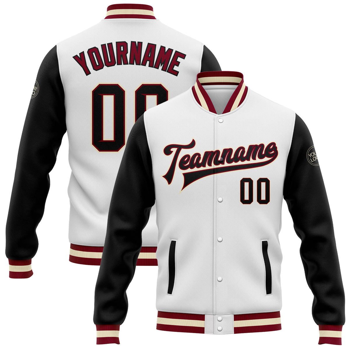 Custom Red White Split Varsity Full-Zip Two Tone Letterman Bomber Jacket