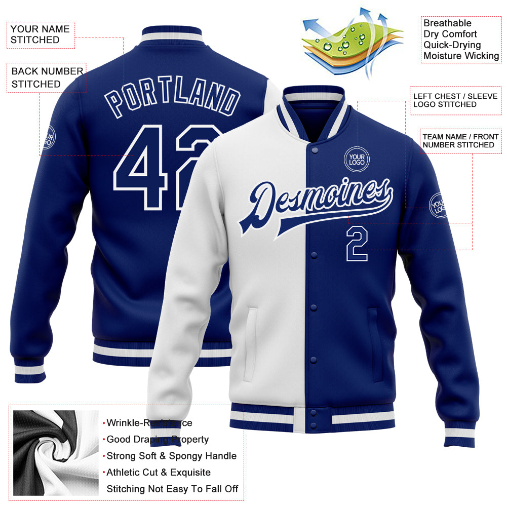Custom Navy Gray-White Varsity Full-Zip Gradient Fashion Letterman Bomber Jacket main image 1