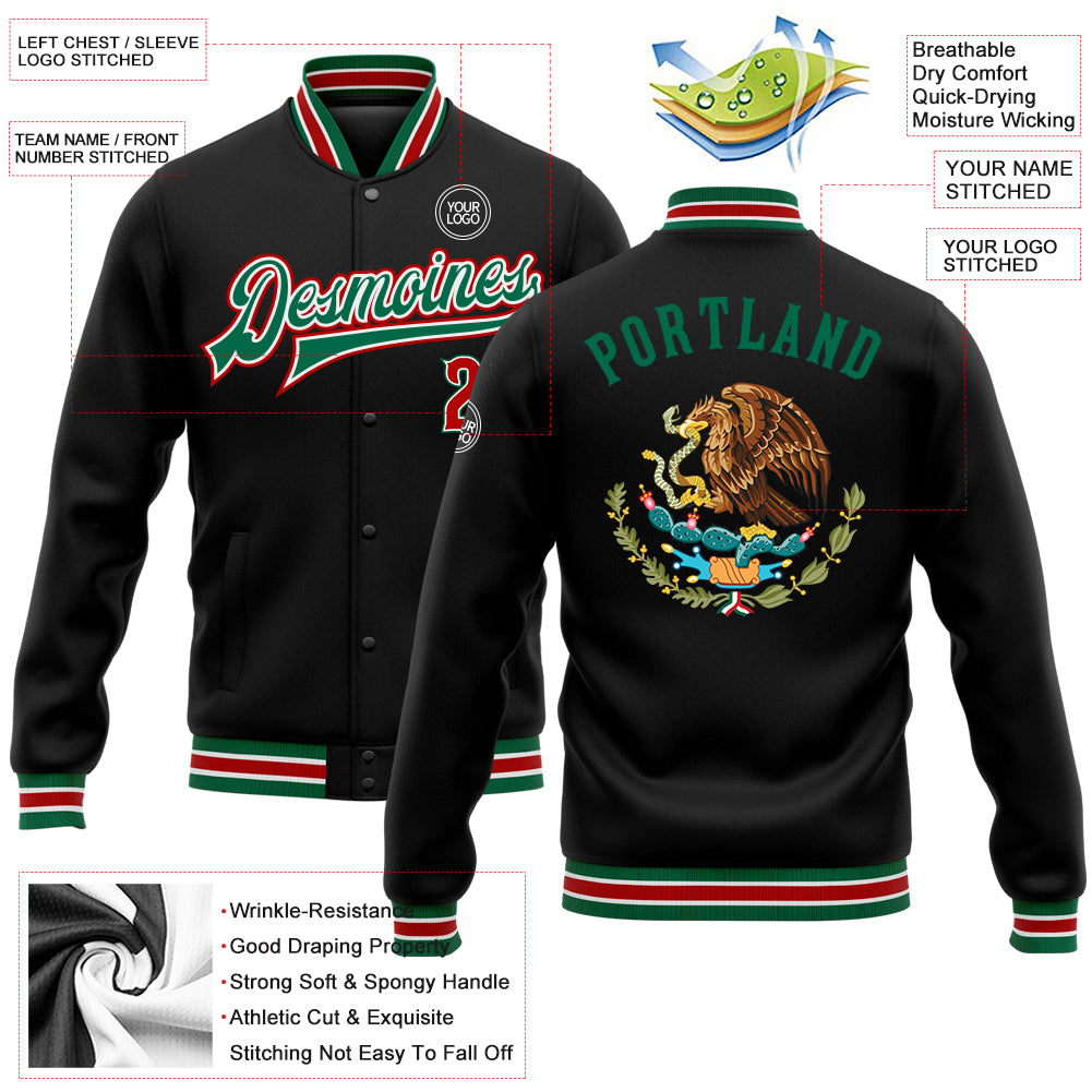Custom Black Red-Pink Varsity Full-Zip Blur Spray Letterman Bomber Jacket