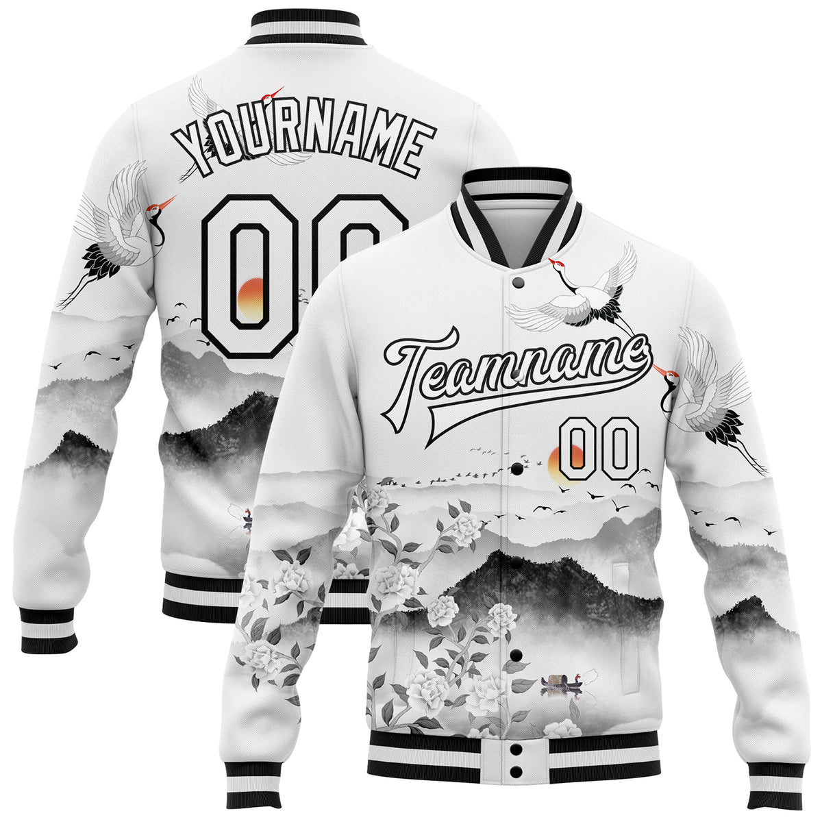 Heron Pattern Print Men's Bomber Jacket