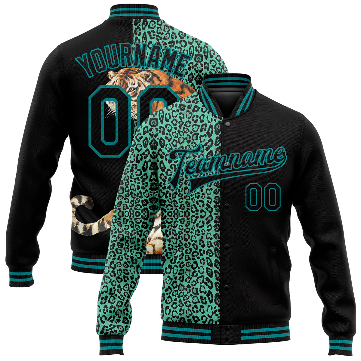 Leopard Teal Print Men's Bomber Jacket